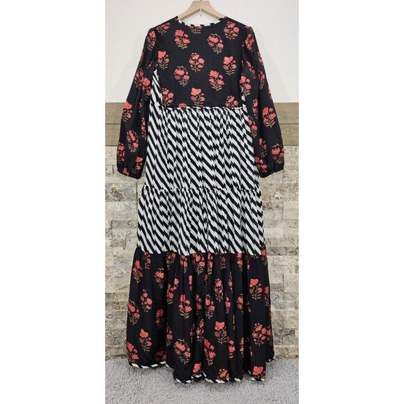 Nikasha Anthropologie Maxi Dress Tiered Floral Boho Maximalist Whimsy Goth Small - Picture 3 of 16